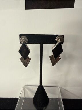 VTG 925 Sterling Onyx Drop Stud Earrings